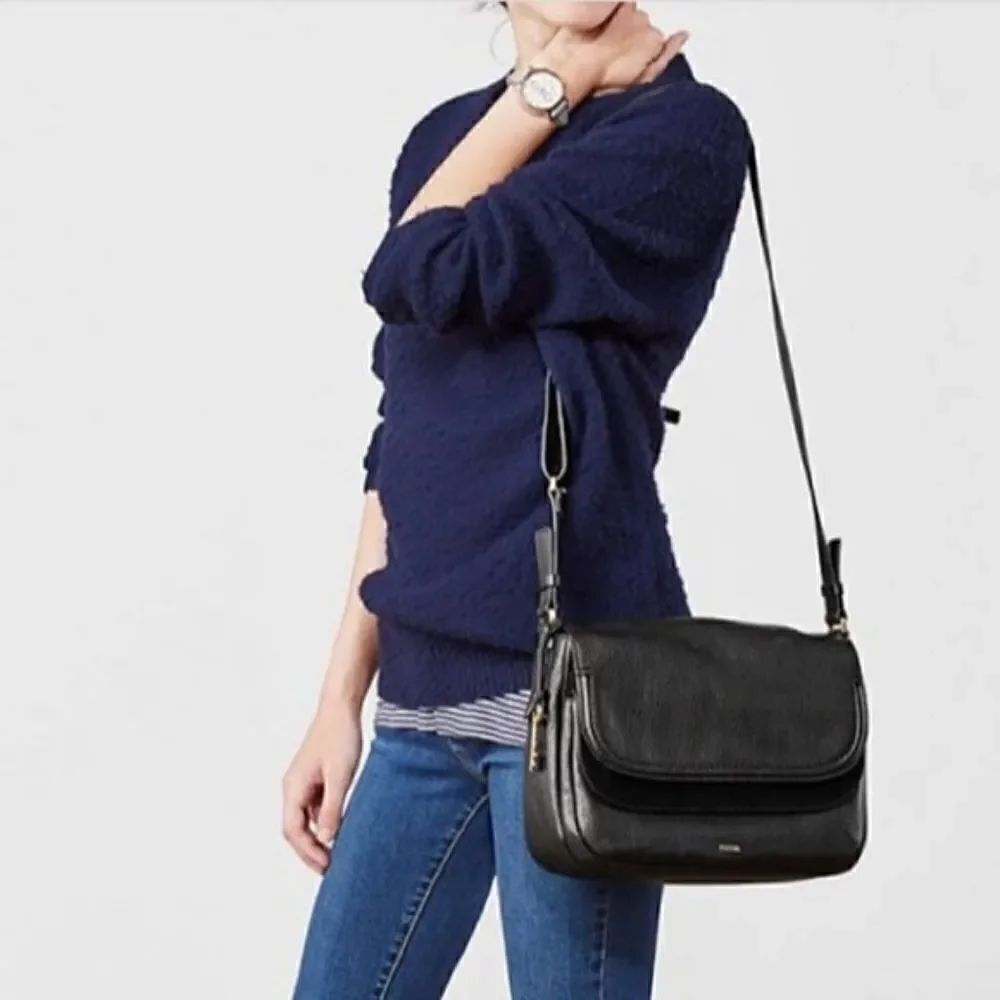 Fossil Black Leather Crossbody Bag